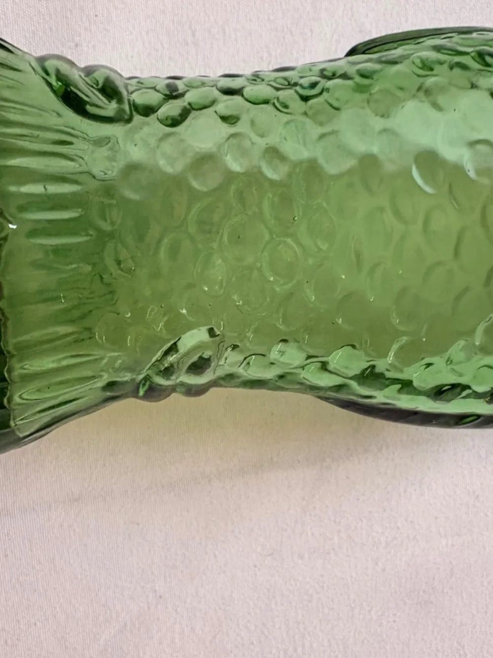 Vintage Vetreria Etrusca VE Green Glass Fish Shaped Bottle Italy 7.5